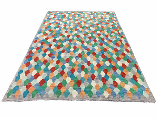 6.5 x 9.5 Colorful Chobi Kilim Rug 6 x 9 Multicolor Turkish Kilim Rug 7x10 Chobi Kilim Rug Playroom Rug Wool Kilim Rug 6x9 New Tribal Kilim