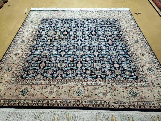 Square Indo Persian Rug 6x6, Hand Knotted, Wool, Allover Pattern