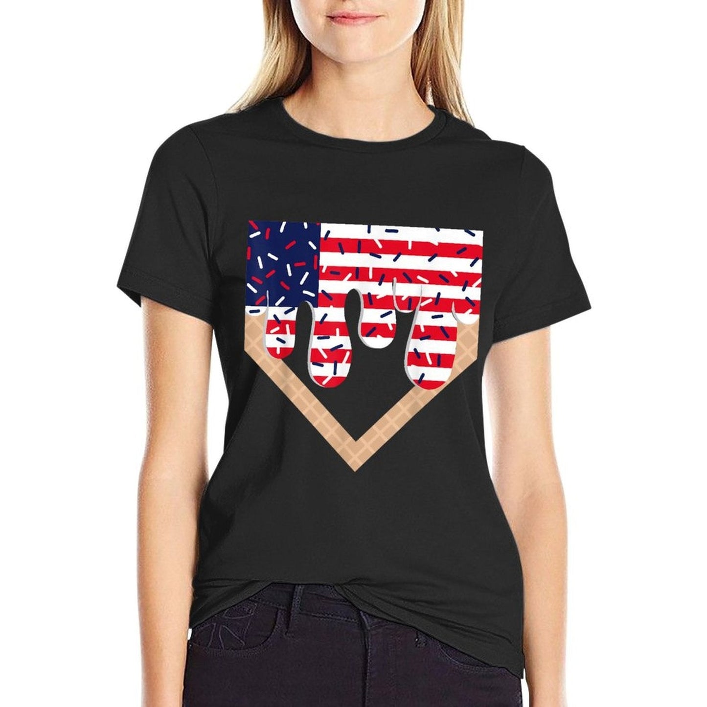 Baseball Drip Boy Ice Cream Patriotic American 4th July  Slim-fit Cut T-Shirt