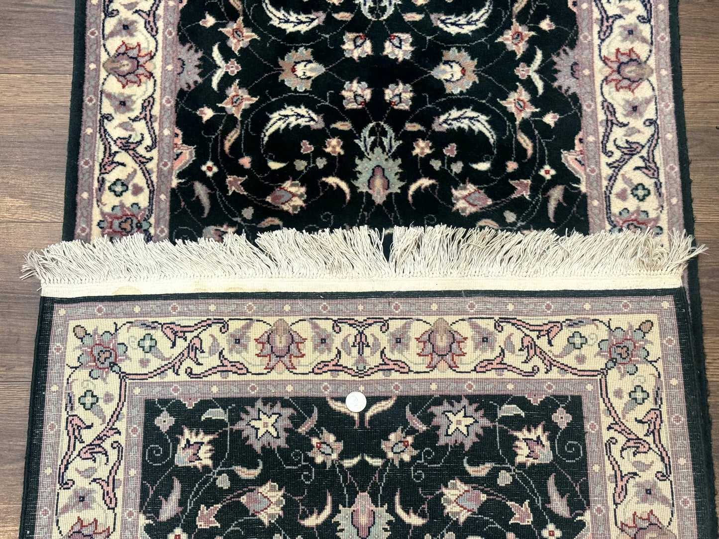 Pak Persian Runner Rug 2.6 x 10, Dark Green and Beige, Floral Allover