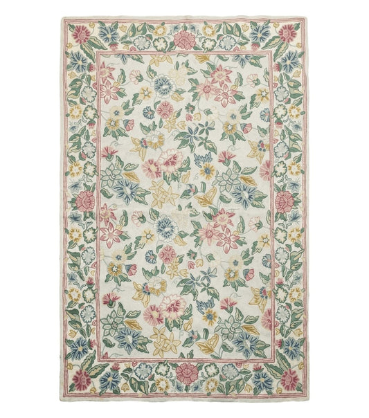 4x6 Chain Stitch Rug 3x5 Indian Rug Hand-Stitched Indo Rug 3' 6" x 5' 5" Floral Pattern Colorful Vintage Wool Pile Cotton Area Rug Flowers