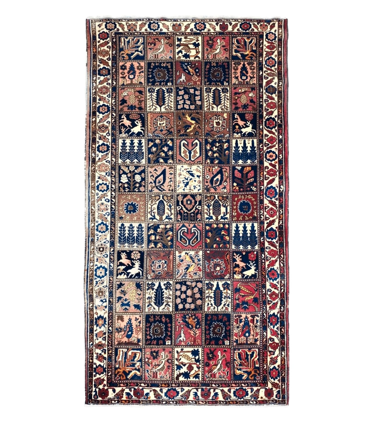 Antique Persian Bakhtiari Rug circa 1920s, Kheshti Panel Design, Wool, Hand-Knotted, 5'3" x 10'