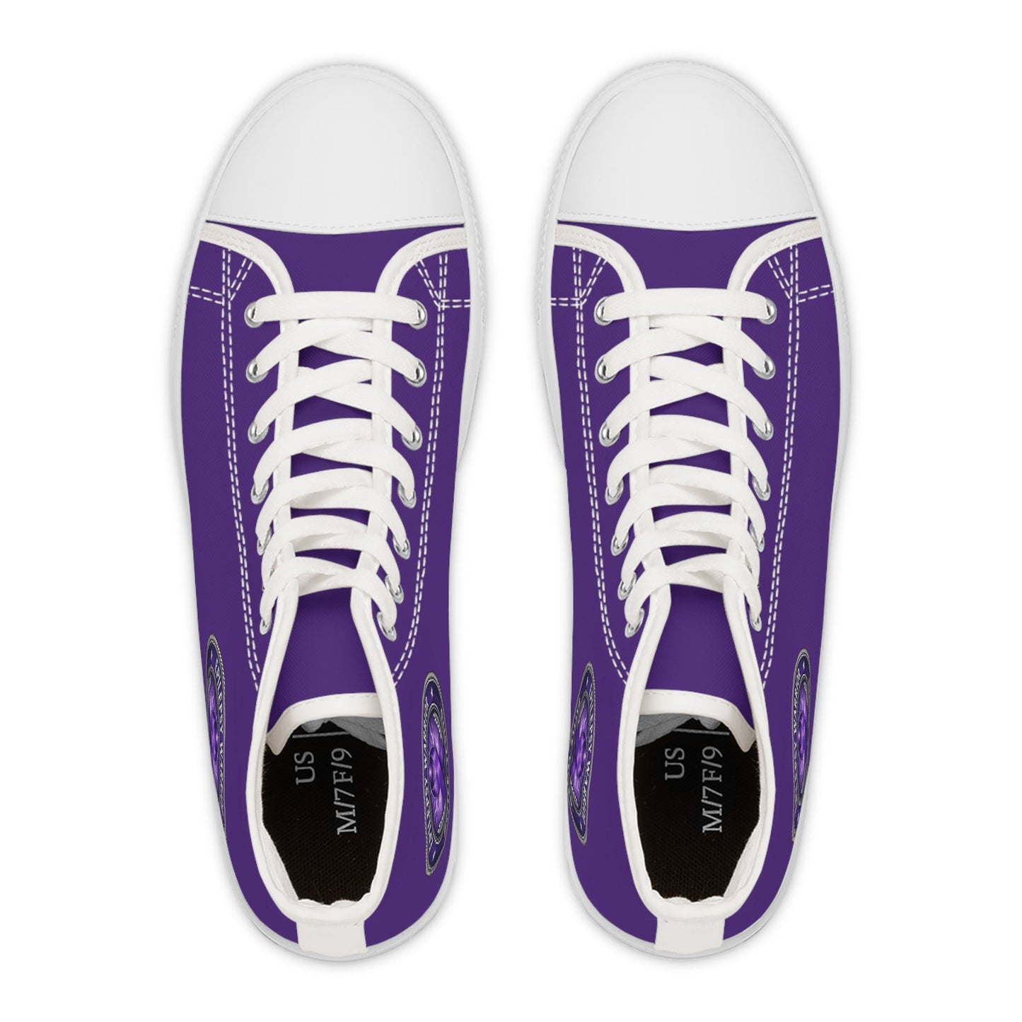 Women’s Purple High-Top Sneakers – Epilepsy Awareness Faux Seal Design