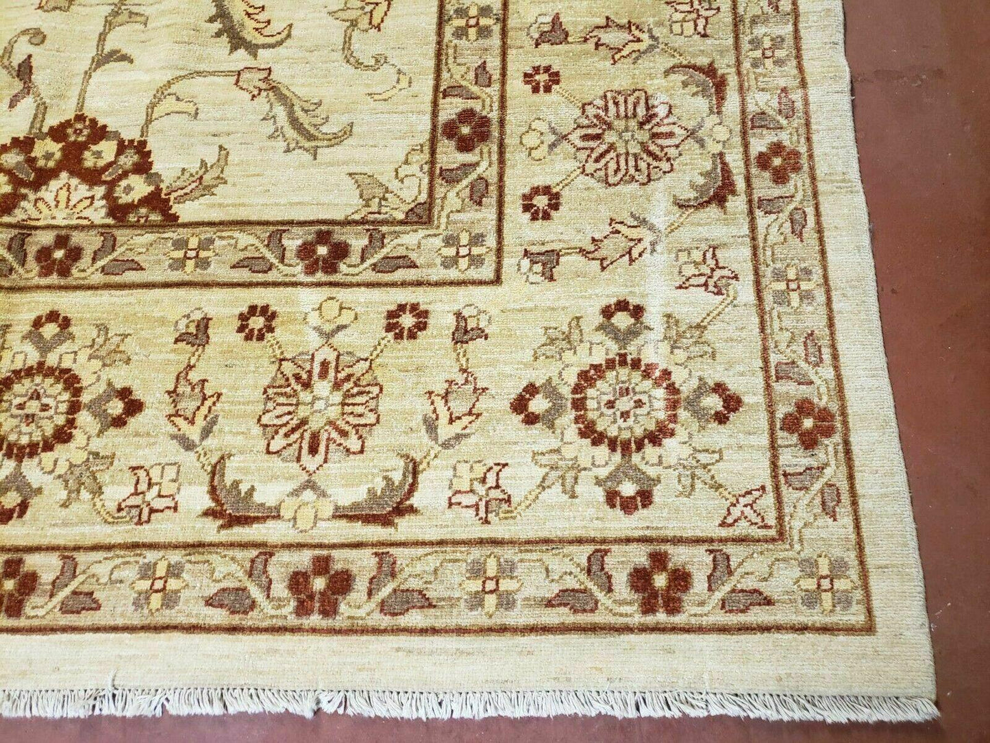 Oushak Rug 10x14 Neutral Colors Handmade Peshawar Wool Carpet Oatmeal Beige