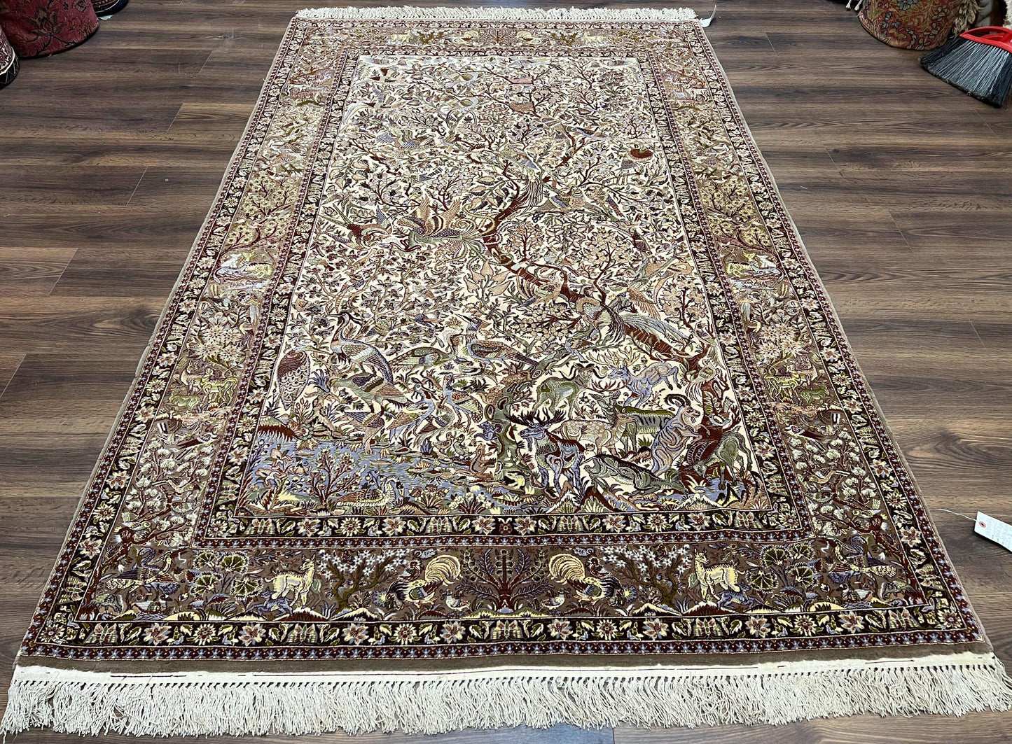 Persian Isfahan Rug 5x8 - Tree of Life, Animal Pictorials, Kork Wool & Silk