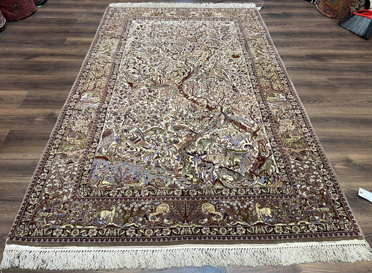 Persian Isfahan Rug 5x8 - Tree of Life, Animal Pictorials, Kork Wool & Silk