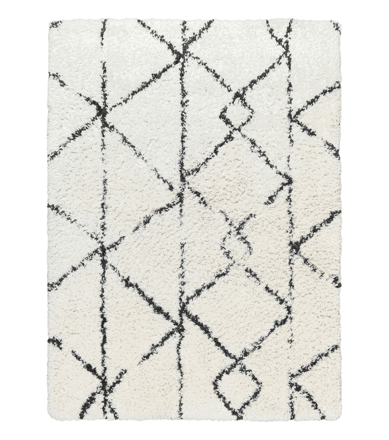 Modern Shag Rug 5x7, Ivory and Black Area Rug 5 x 7 ft