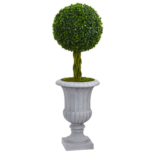 3'Braided Boxwood Topiary Artificial Tree in Gray Urn UV Resistant (Indoor/Outdoor)