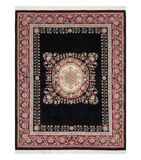 9' X 12' Decorative Chinese Aubusson Hand Knotted Pile Wool Rug Black Nice