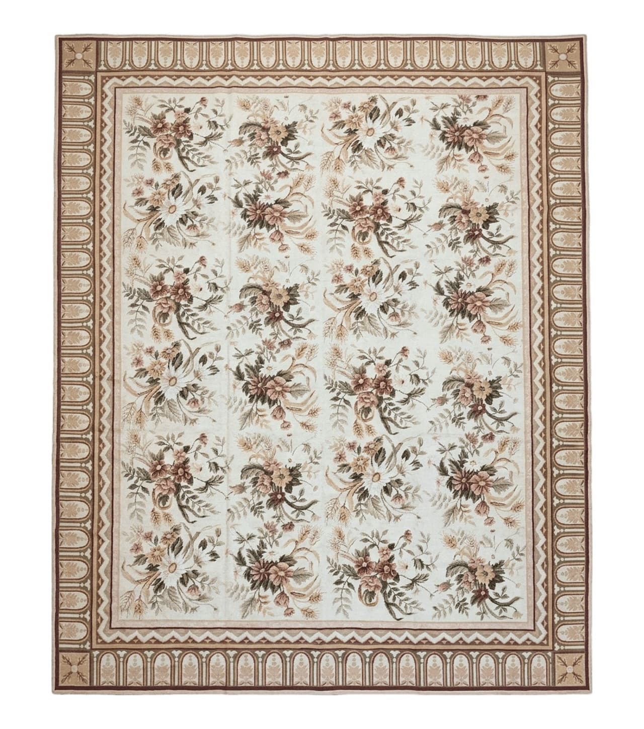 Needlepoint Rug 8x10 Aubusson Rug Victorian Floral Rug Handmade French Style French Decor Garden Panel Beige 8 x 10 Area Rug 100% Wool