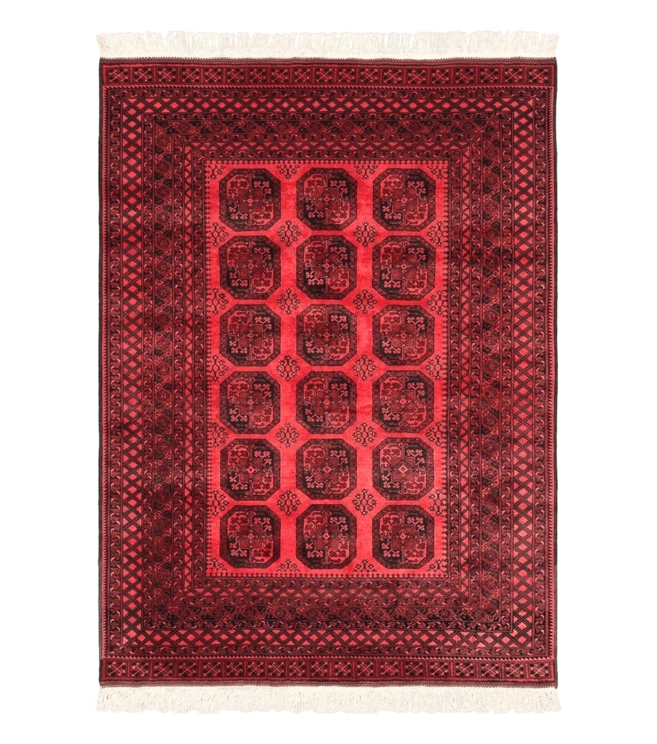 Afghan Turkoman Rug 7x10, Vintage Yamud Beshir Bokhara Carpet, Red and Black Bukhara Hand-Knotted Oriental Wool Handmade Rug, Elephant Foot