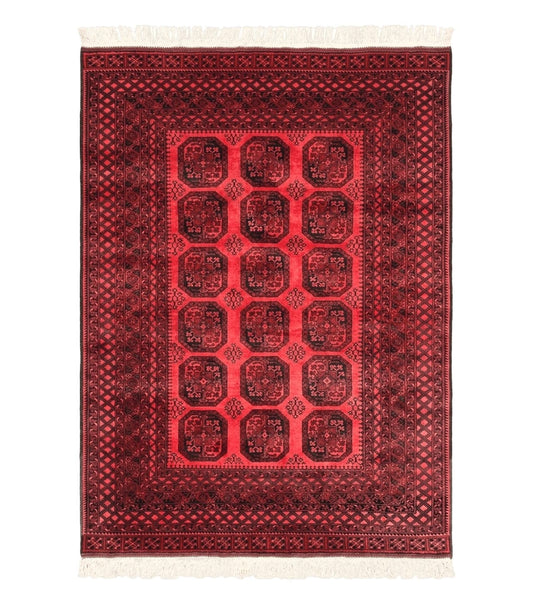 Afghan Turkoman Rug 7x10, Vintage Yamud Beshir Bokhara Carpet, Red and Black Bukhara Hand-Knotted Oriental Wool Handmade Rug, Elephant Foot