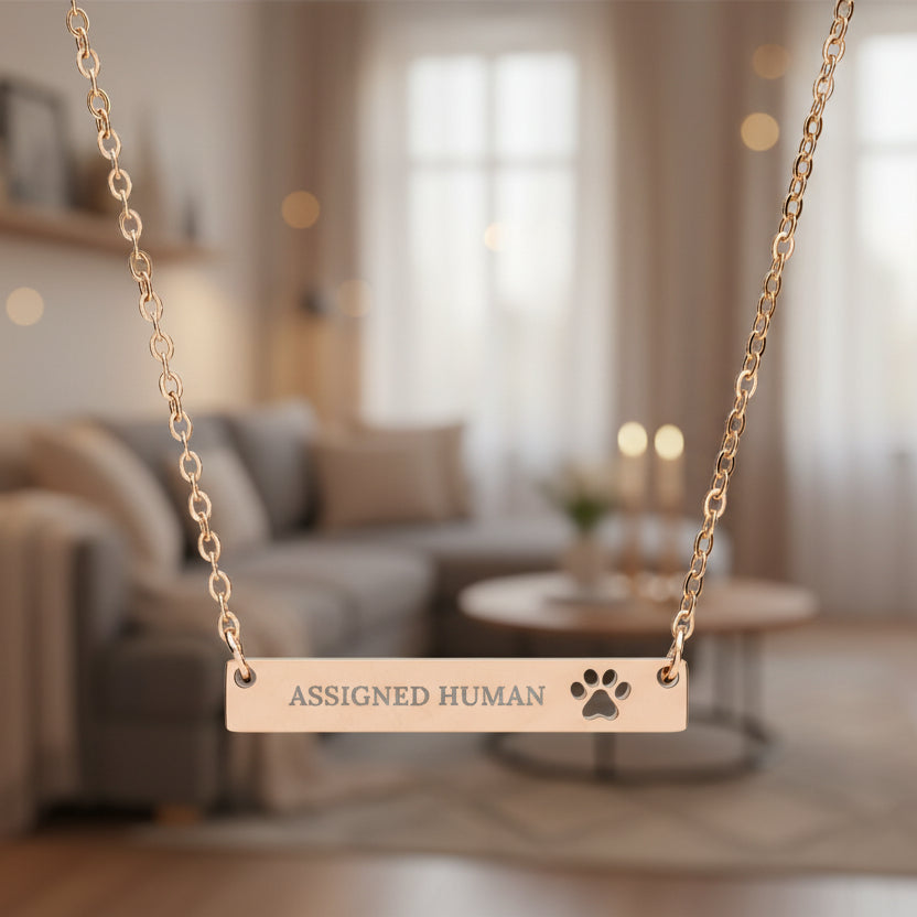 Assigned Human Bar Necklace | Cat Love Engraved Necklace
