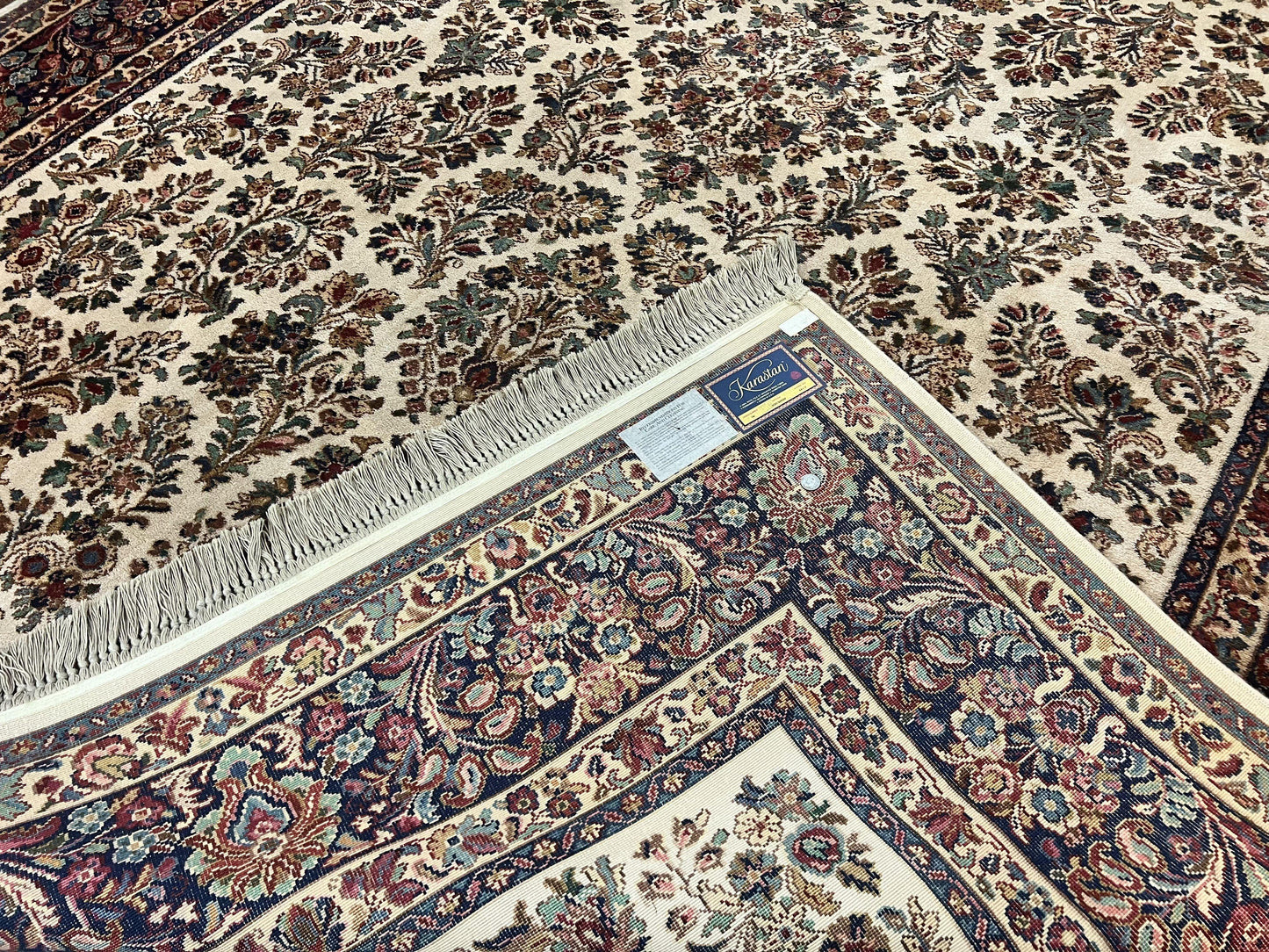 Karastan Rug 8' 8" x 12', Ivory Sarouk #760, Original Karastan Carpet 700 Series, Wool Karastan Area Rug, USA Made, Large Karastan w/ Label