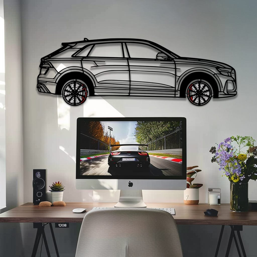 Audi Q8 Metal Car Wall Art with Rotating Wheels - Handmade Luxury SUV Silhouette Decor - Automotive Wall Art for Petrolheads - KAFMEKA095