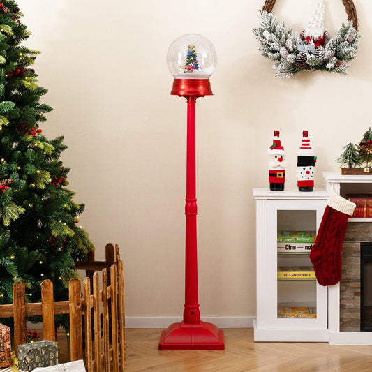 5 Ft Musical Christmas Street Lamp with 8 Tunes and Blowing Snow-Red