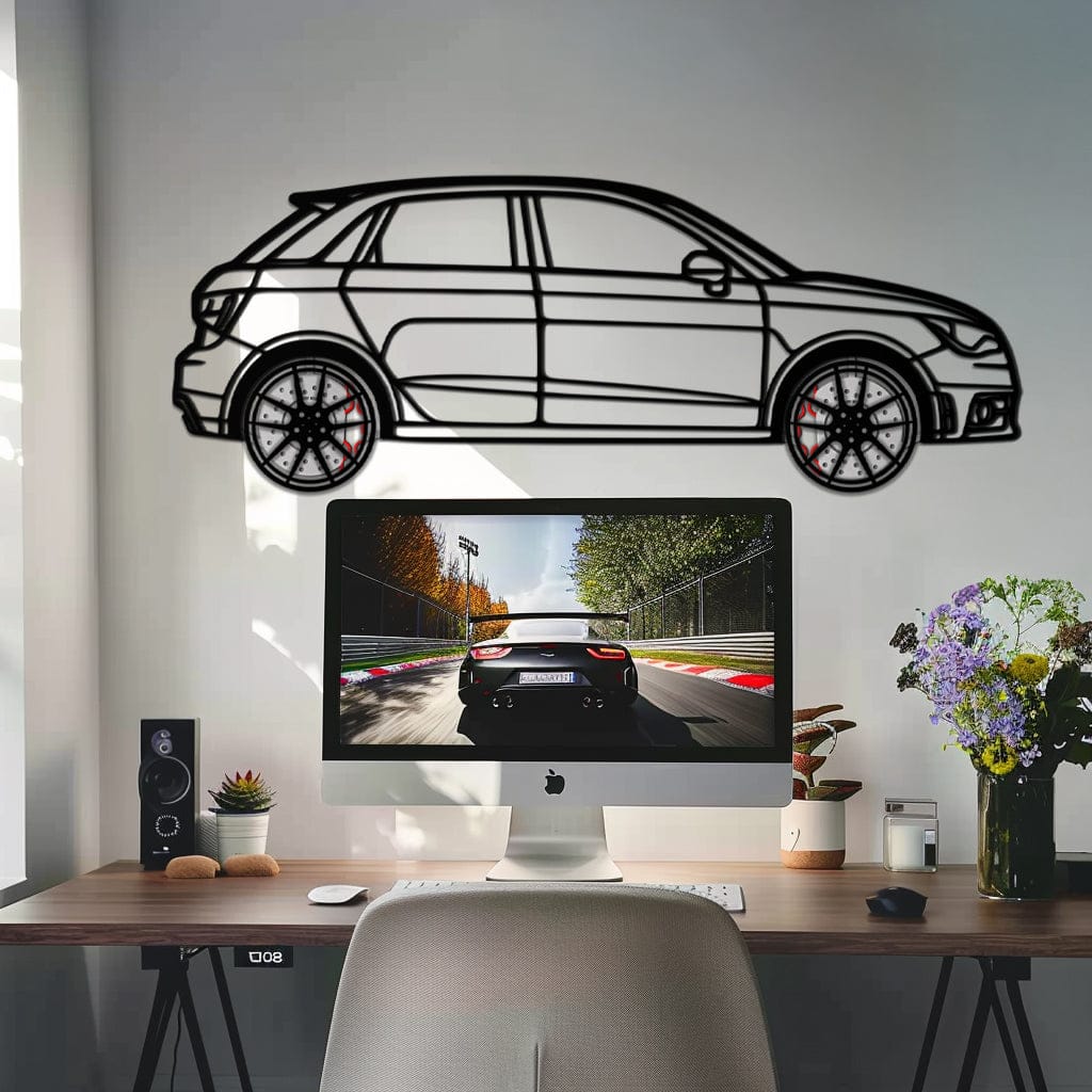 Audi A1 Metal Car Wall Art with Rotating Wheels - Handmade Car Silhouette Decor - Automotive Wall Art for Petrolheads-KAFMEKA094