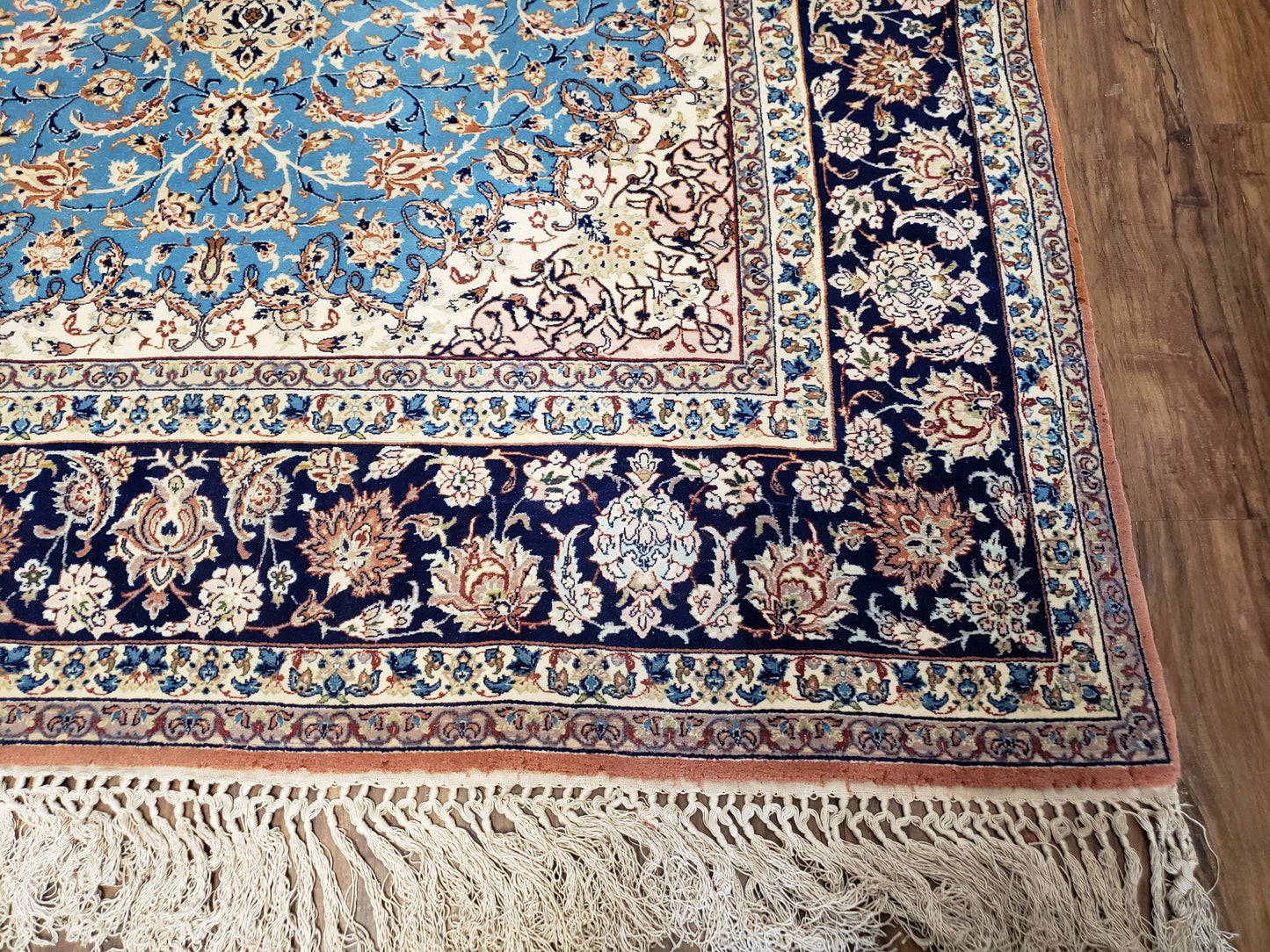 Persian Isfahan Rug, Kork Wool on Silk Foundation, Sky Blue, Hand-Knotted, 5' 1" x 7' 8"