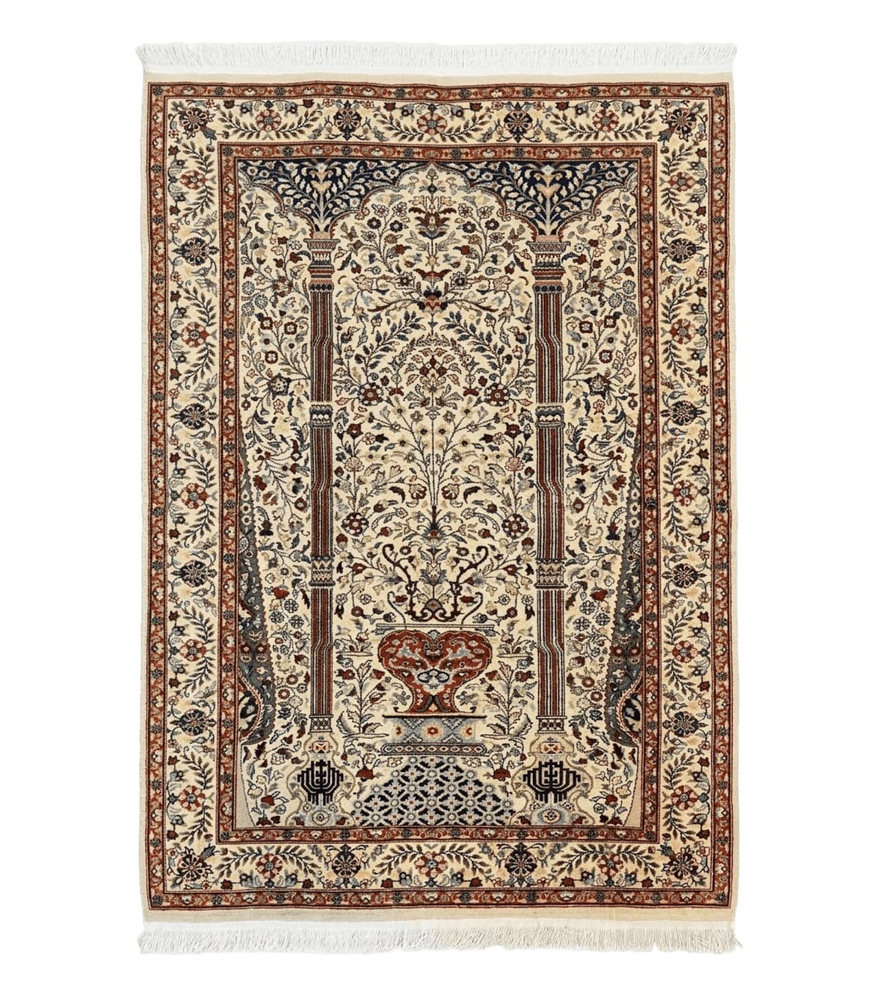 Pak Perisan Prayer Rug 4x6, Tree of LIfe Carpet, Handmade Vintage Wool Rug, Beige, Floral Vases