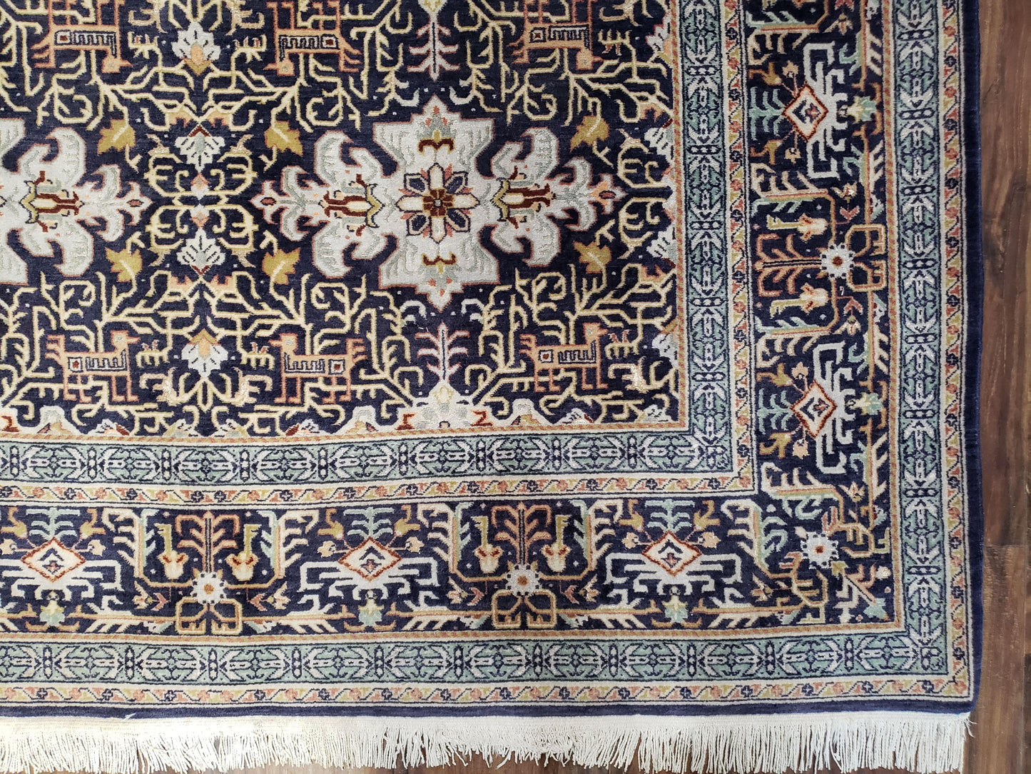 Persian Kashan Rug, Navy Blue, Hand-Knotted, Wool, 4' 8" x 7' 4", Pair A