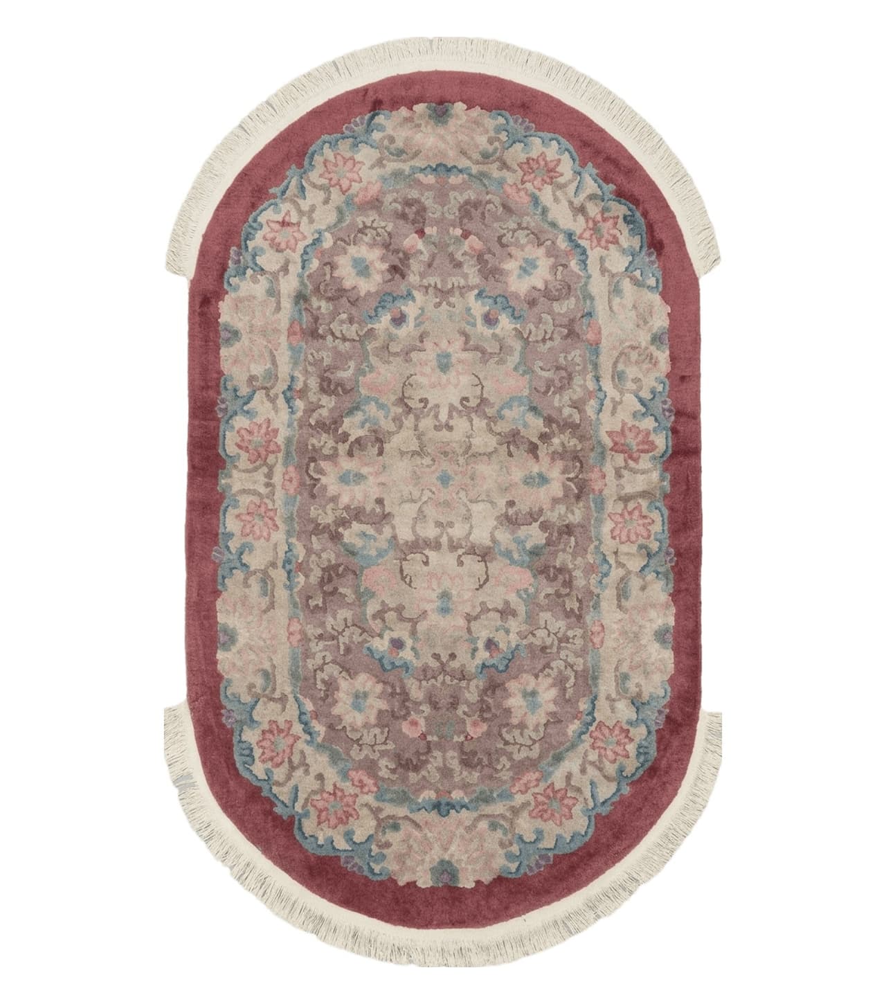 Oval Chinese Art Deco Rug 3x5 Vintage Wool Carpet