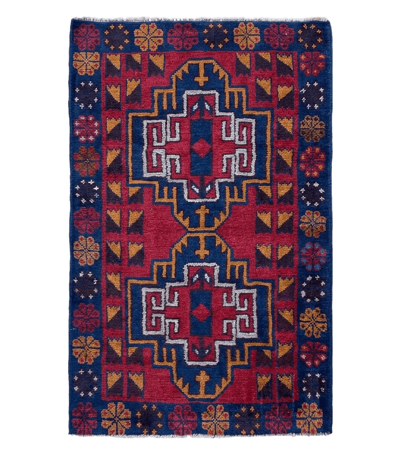 3 X 4.3 Vintage Handmade Tribal Wool Rug Balouch Rug Afghan Rug Red Blue Nice