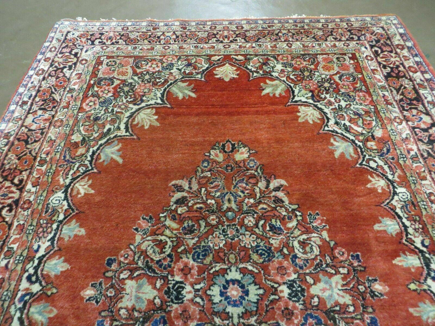 Antique Persian Sarouk Rug 5x8, Red, Semi Open Field, Hand Knotted, Wool
