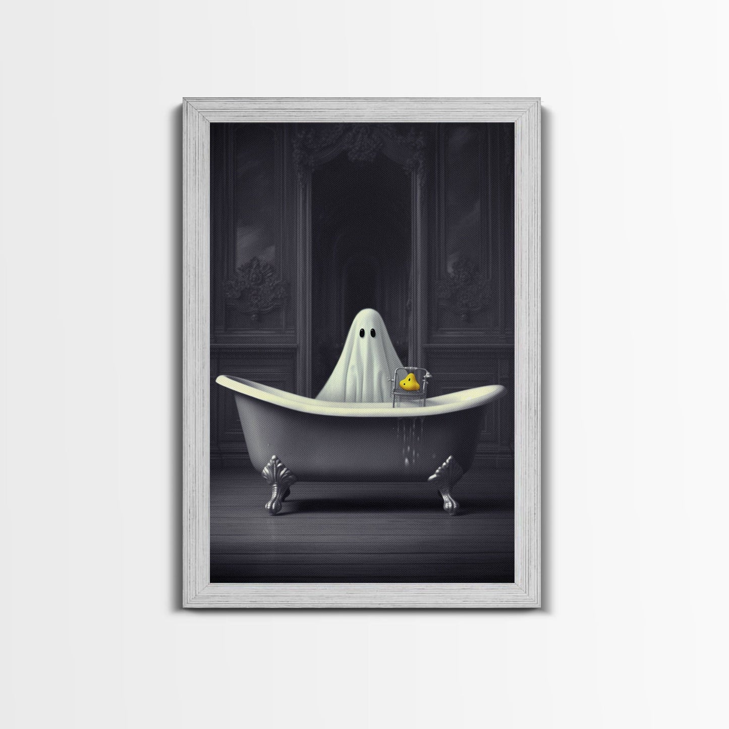 Ghost Bathroom Canvas, Dark Romantic Ghost Standing in Bathroom Creepy,  Ghost in the Bath tub Wall Art Halloween Canvas, Funny Halloween