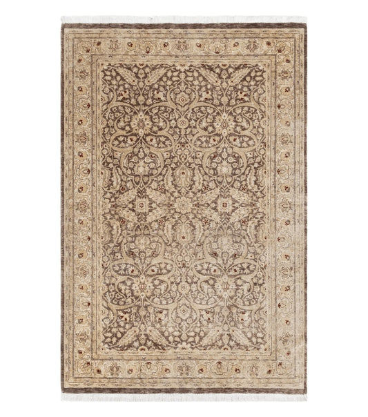 Vintage Pak-Persian Area Rug 4.7 x 7.2 Wool Hand-Knotted Beige & Brown Oriental Pakistani Peshawar Carpet 4x6 - 5x7 Decorative Farmhouse Rug