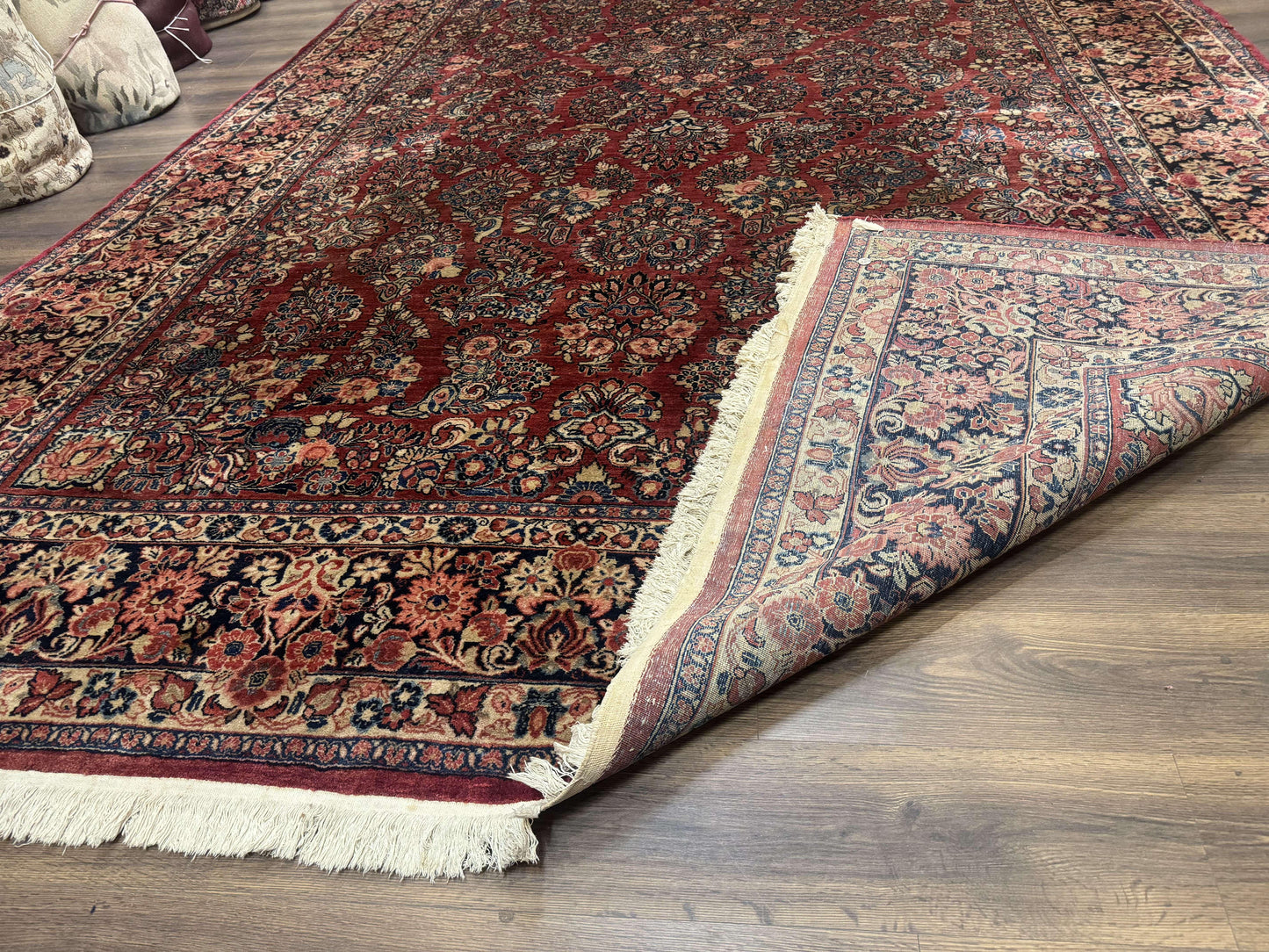 Large Persian Sarouk Rug 10x17, Palace Size Antique Persian Carpet, Red, Floral Allover, Traditional Persian Rug, Oversize Handmade Wool Rug