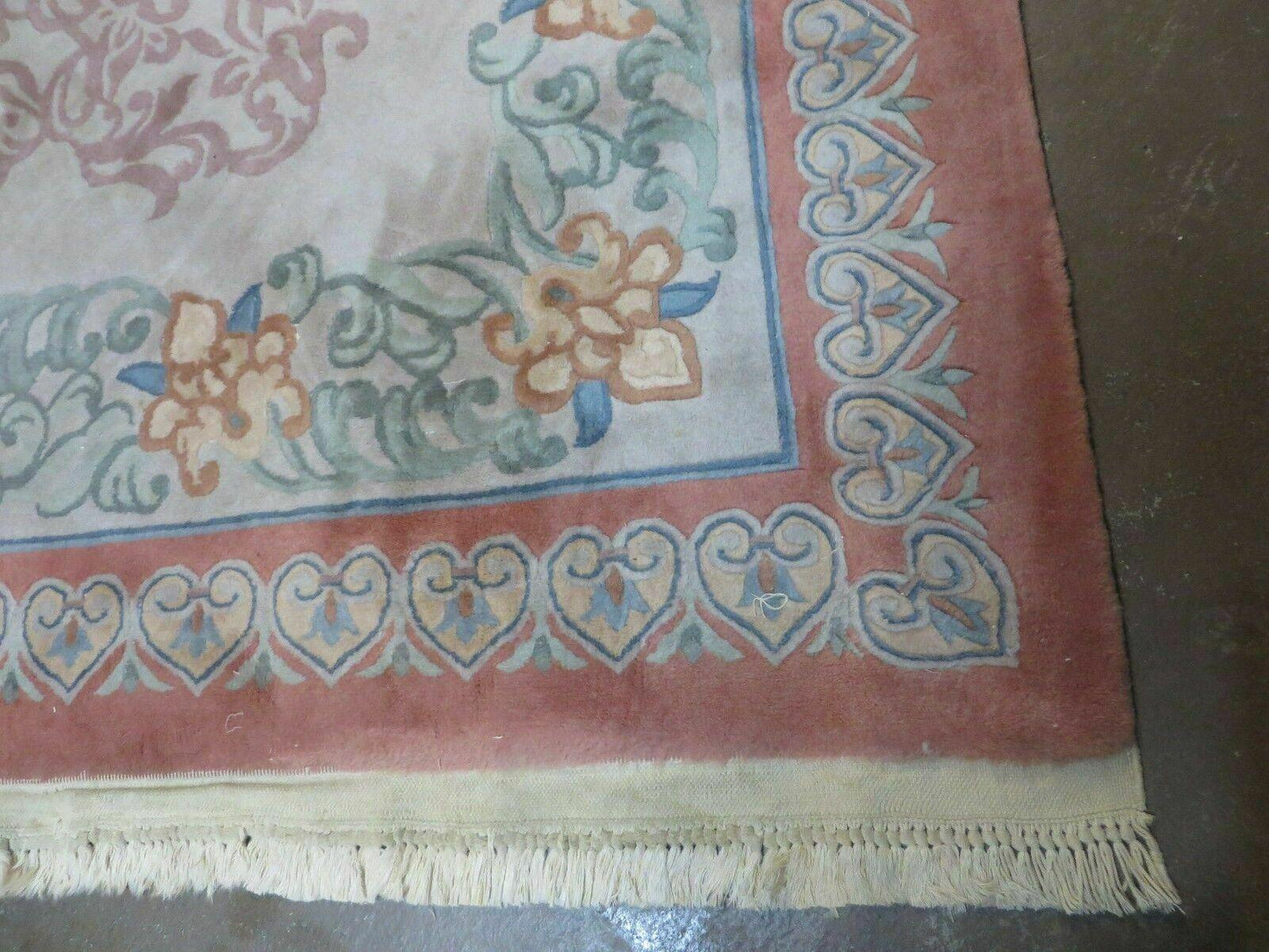 9' X 12' Vintage Handmade Chinese Carving Sculpture Wool Rug Flower Design Pink Carpet