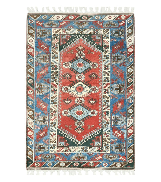 4' X 6' Handmade Turkish Super Kazak Shirvan Wool Rug Colorful