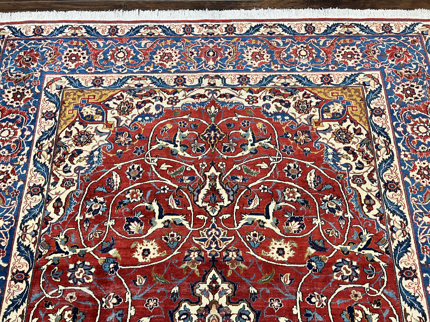 Red Persian Isfahan Rug 7x10 - Antique, Floral Medallion