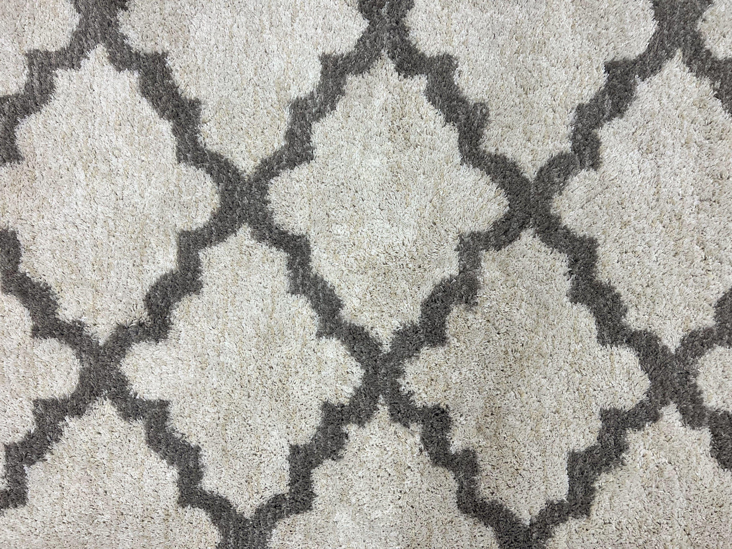 Modern Shag Rug, Ivory and Gray, Diamond Panel Design, Room Sized Area Rug