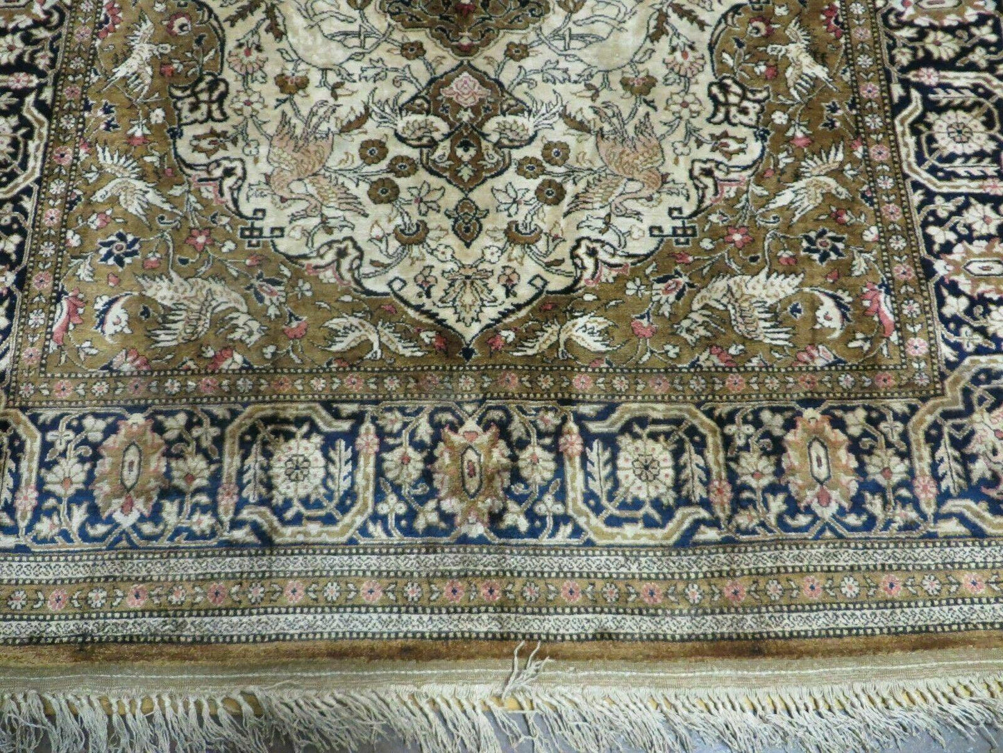 Handmade Silk Rug 3x5, Vintage Antique Silk Carpet, Hand-Knotted Oriental Rug 3 x 5, Animal Motifs, Deer Birds, One-Of-A-Kind