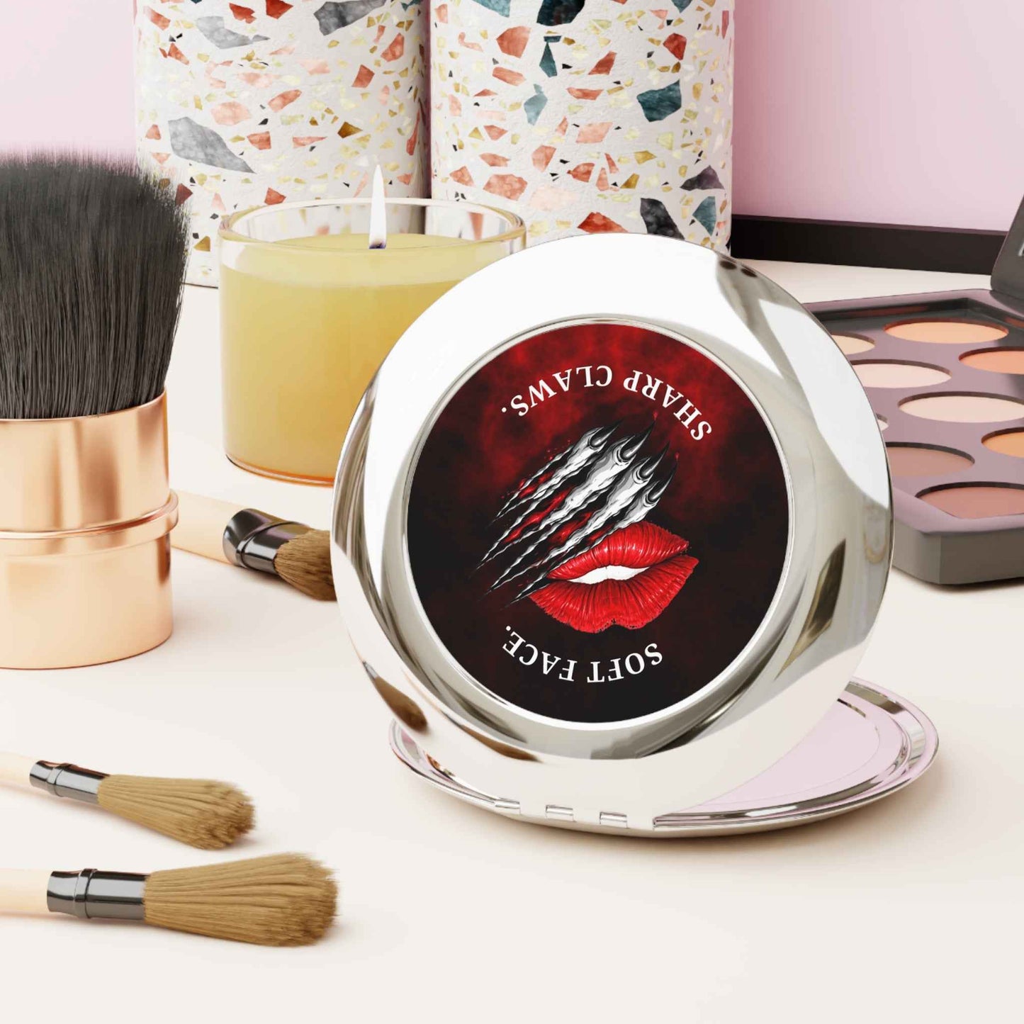 Soft Face, Sharp Claws Compact Mirror – Cute Until It Isn’t