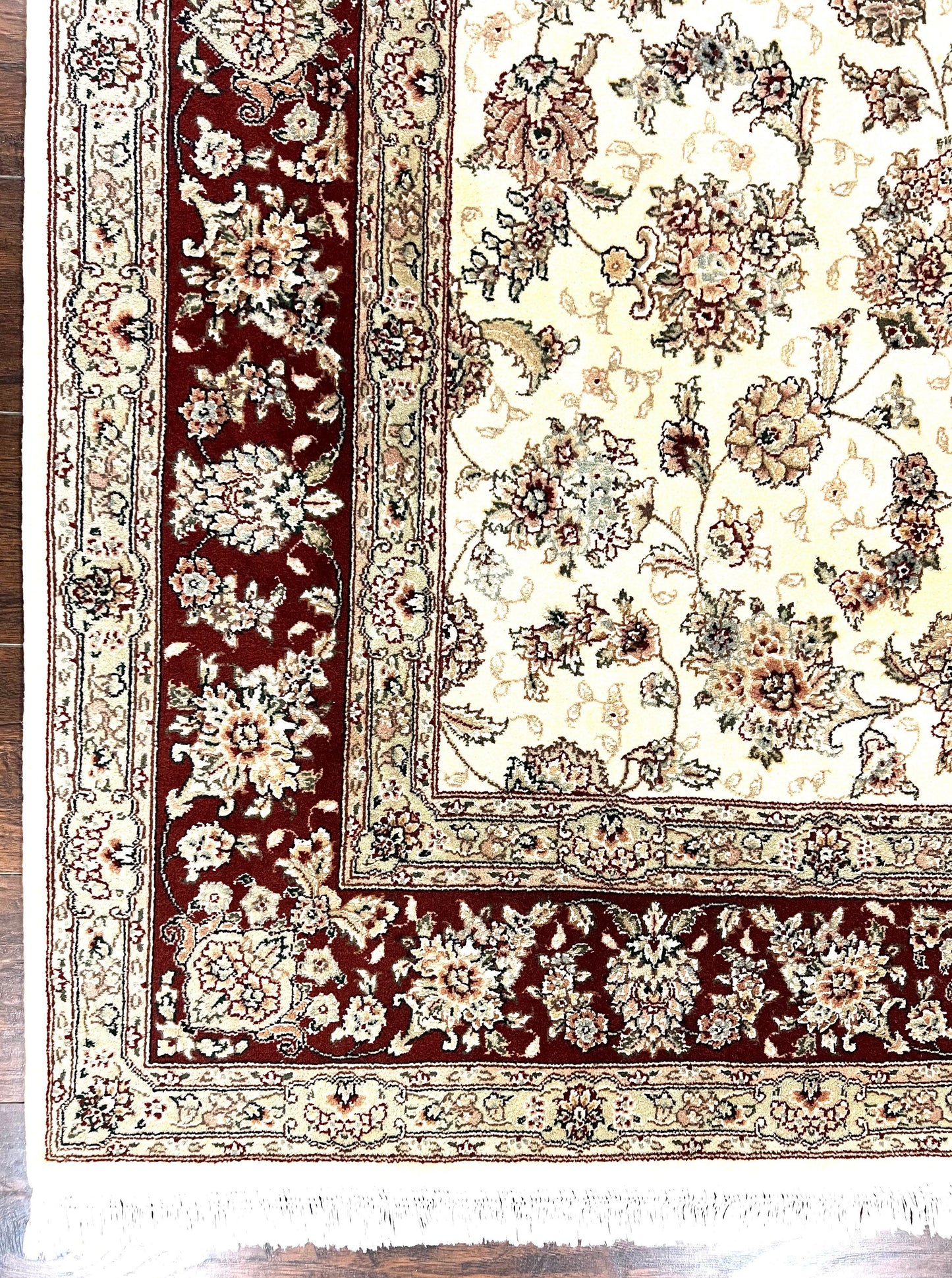 Pak Persian Rug 6x9, Floral Allover Carpet 6 x 9 ft, Cream and Maroon Hand Knotted Wool and Silk Fine Oriental Rug, Traditional Vintage Rug