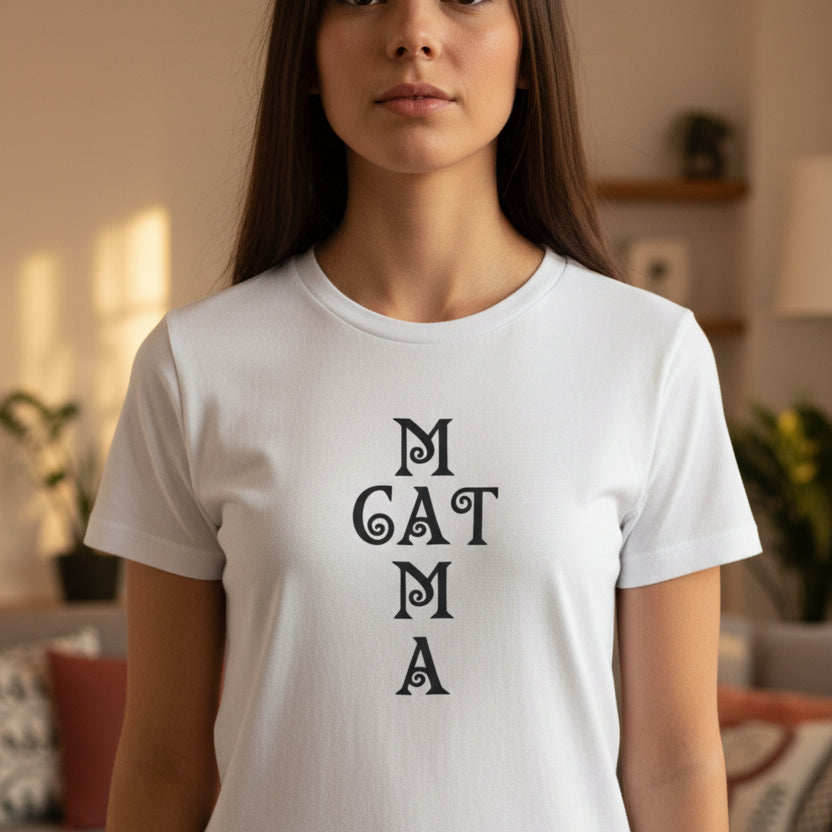 Mama Cat Mama Women’s Slim Fit Tee – Cat Mom Word Design Shirt