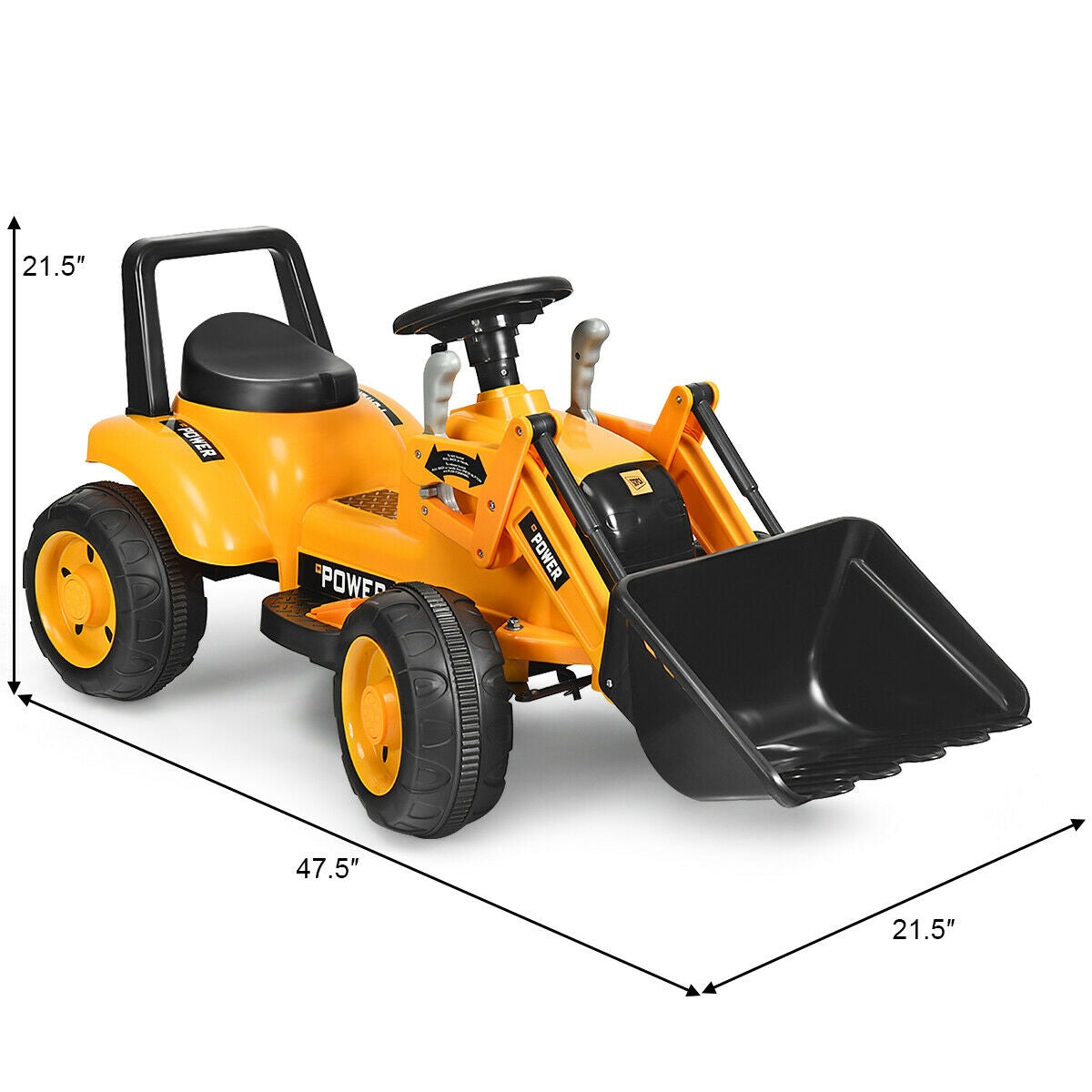 Kids Ride On Excavator Digger 6V Battery Powered Tractor-Yellow