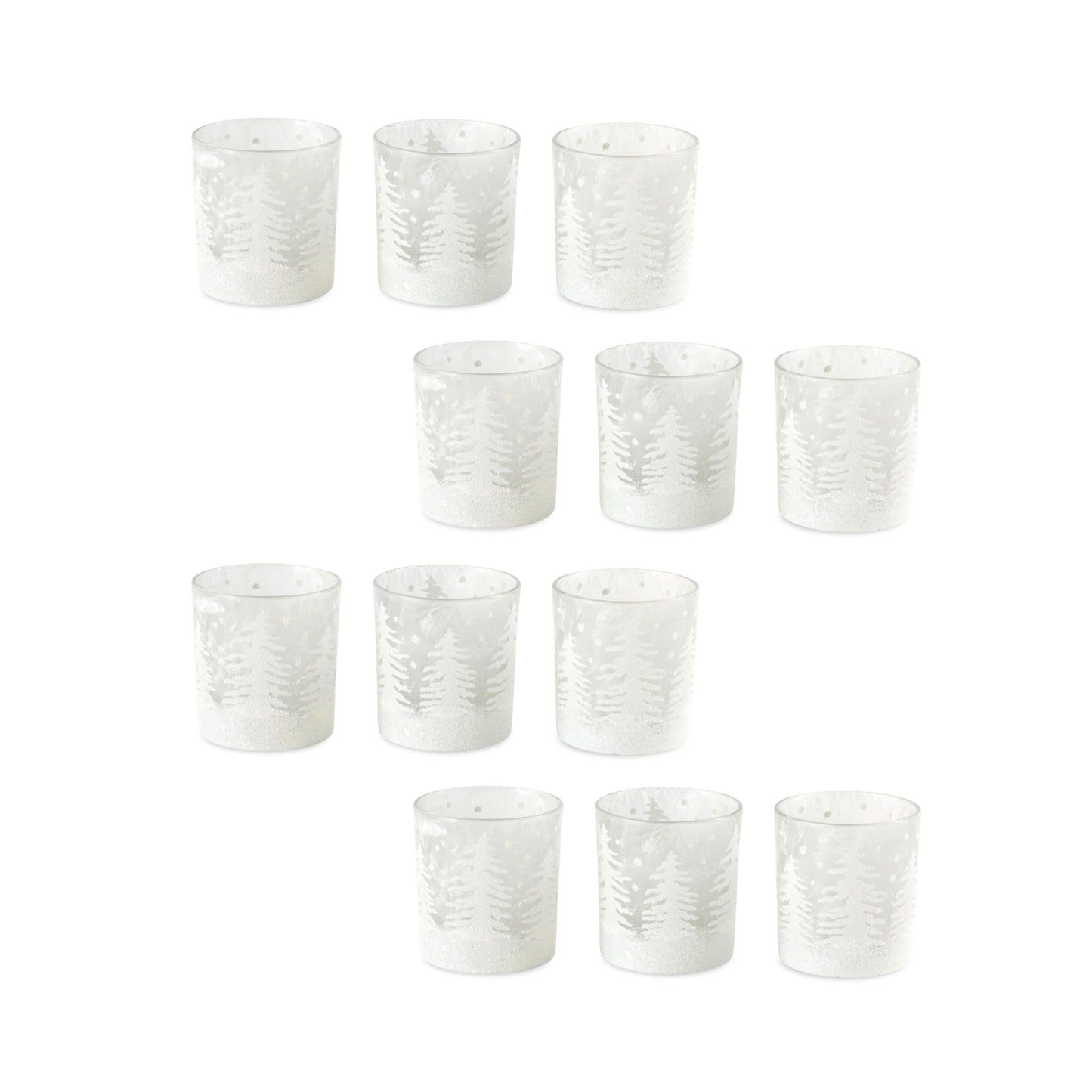 Frosted Votive Candle Holder with Snowy Forest (Set of 12)