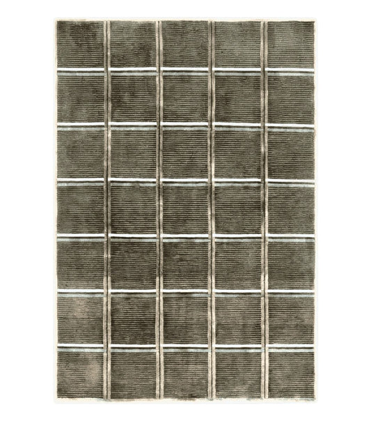 Tibetan Rug 4x6, Green Wool Handmade Area Rug 4 x 6, Panel Design, Modern Contemporary