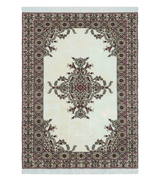 7x10 Moroccan Rug, Open Field Medallion, Berber Carpet, Hand Knotted Soft Wool Area Rug, Cream Color Background, Vintage Rug, Room Sized Rug