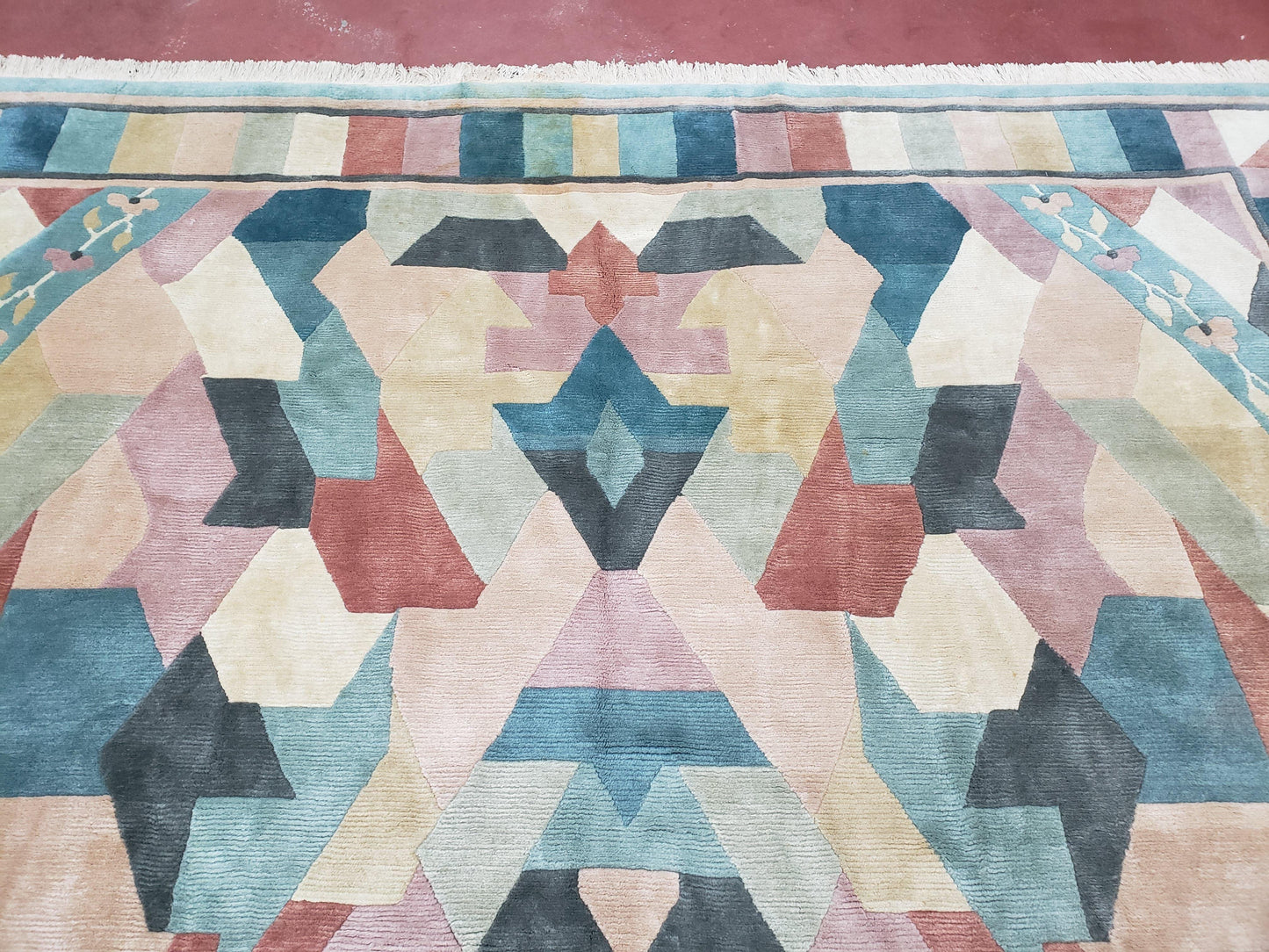 Contemporary Indian Nepalese Area Rug 8x11, Wool Hand-Knotted Modern Multicolor Nepali Abstract Carpet 8 x 11 Soft Playroom Nursery Room Rug