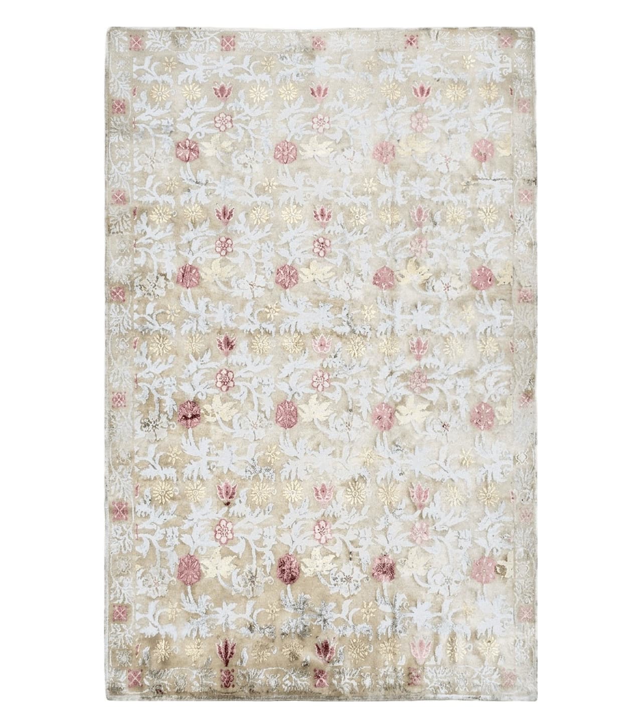 Modern Tibetan Rug 6x9, Wool and Silk Tibetan Rug, Handmade Tibetan Rug, Silk Flowers, Contemporary Rug, Soft Rug, Tibetan Area Rug, Tan
