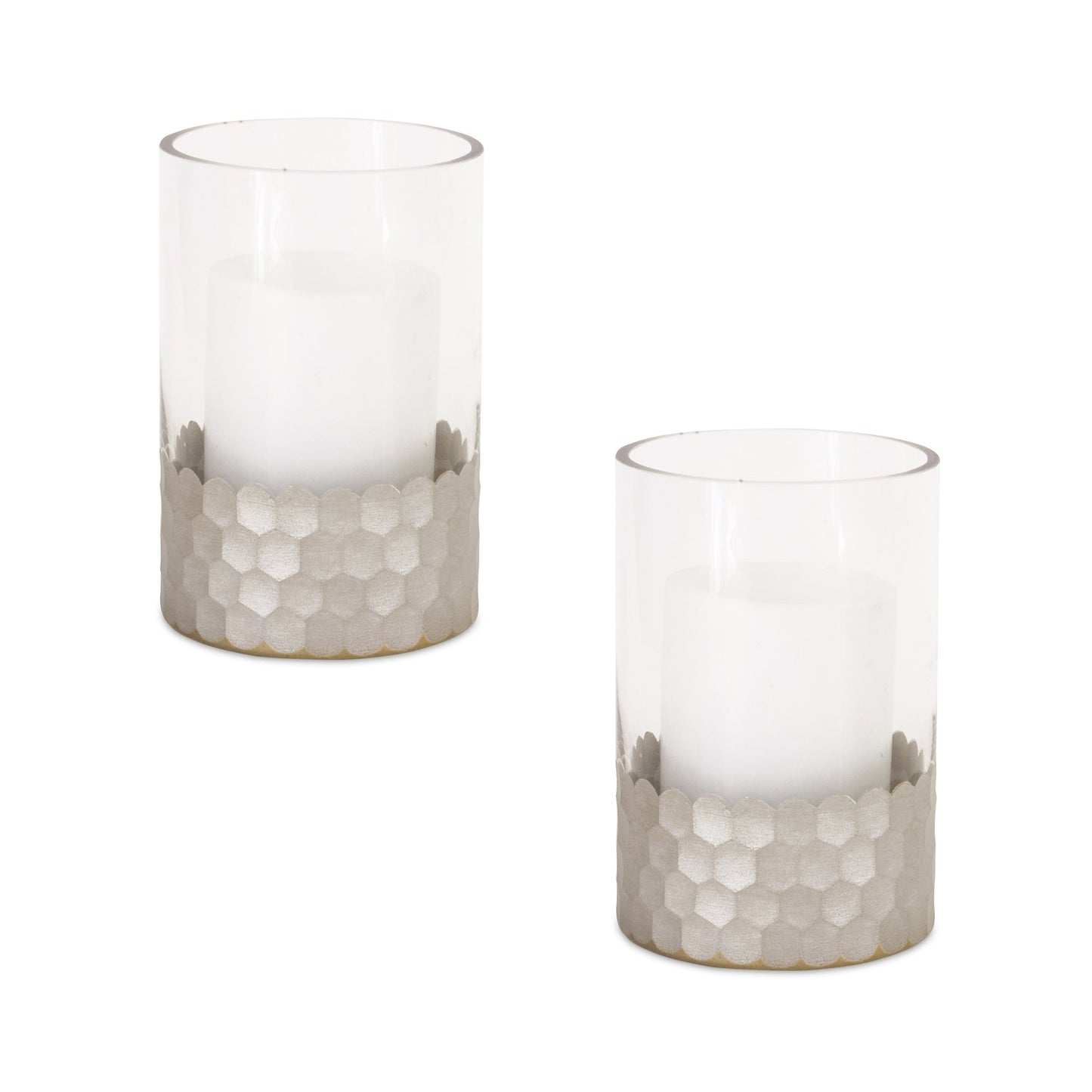 Glass Hurricane Candle Holder with Honeycomb (Set of 2)