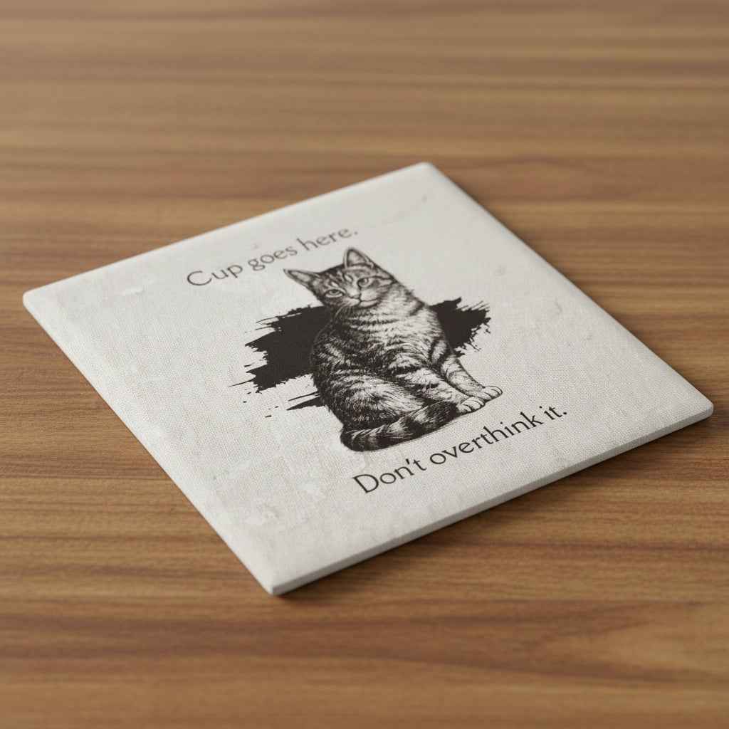 “Cup Goes Here” Cat Coaster — Instructions, Clearly Labeled