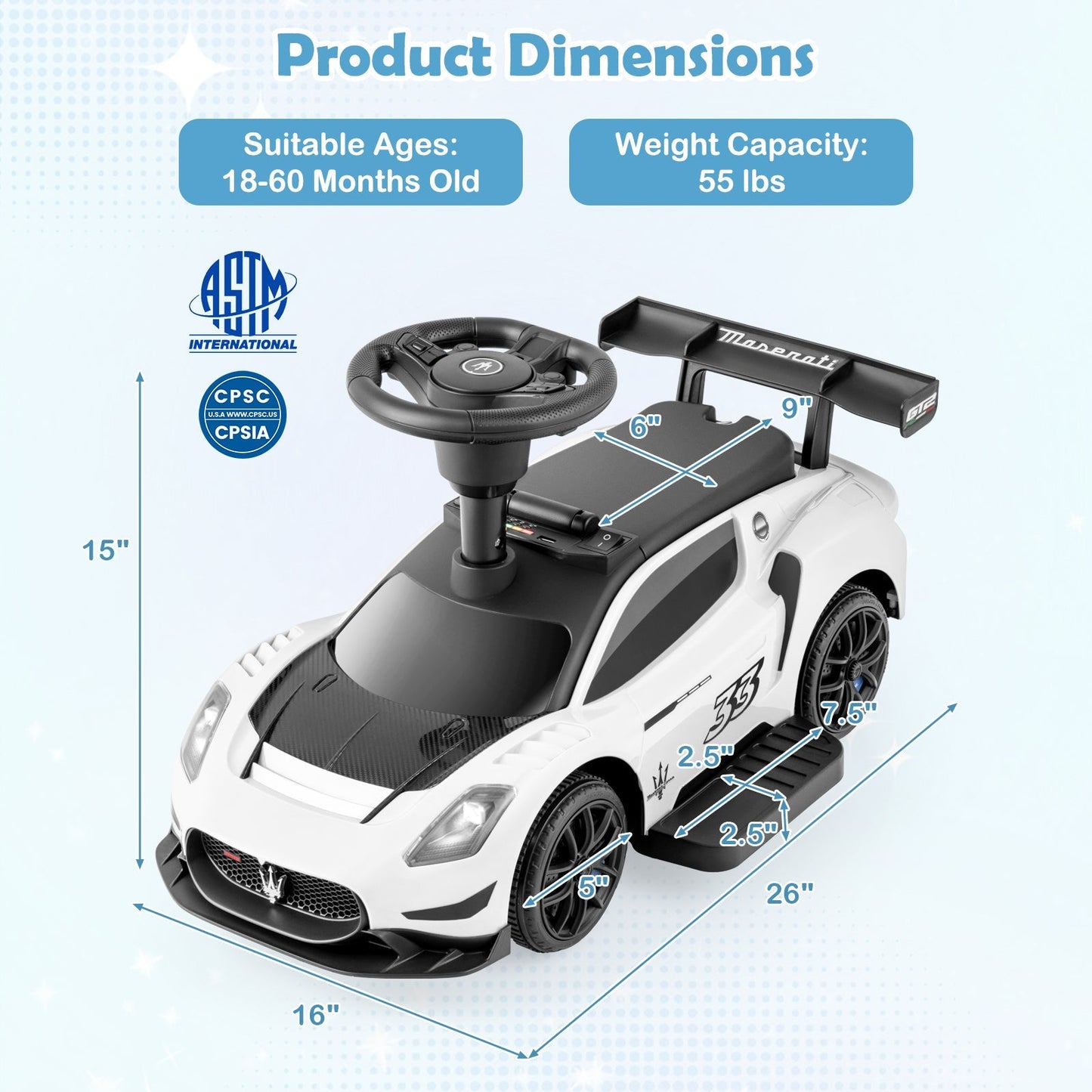 6V Electric Kids Ride on Push Car Maserati Licensed with Foot Pedal and Music