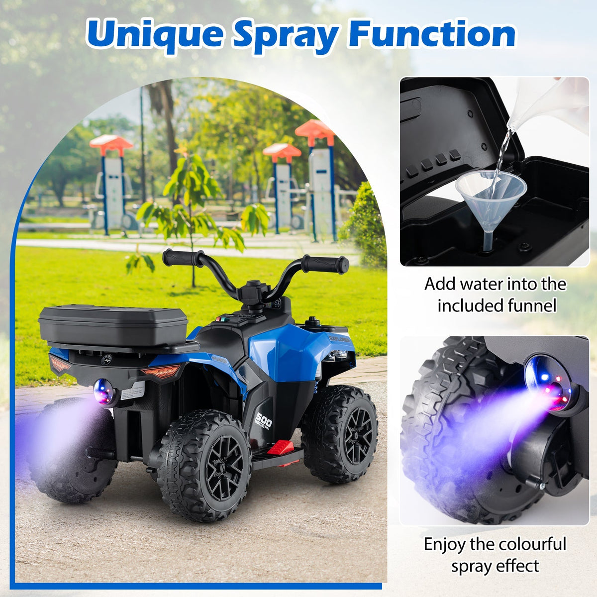 6V Kids Ride On ATV with Spray Function and Storage Box with Music