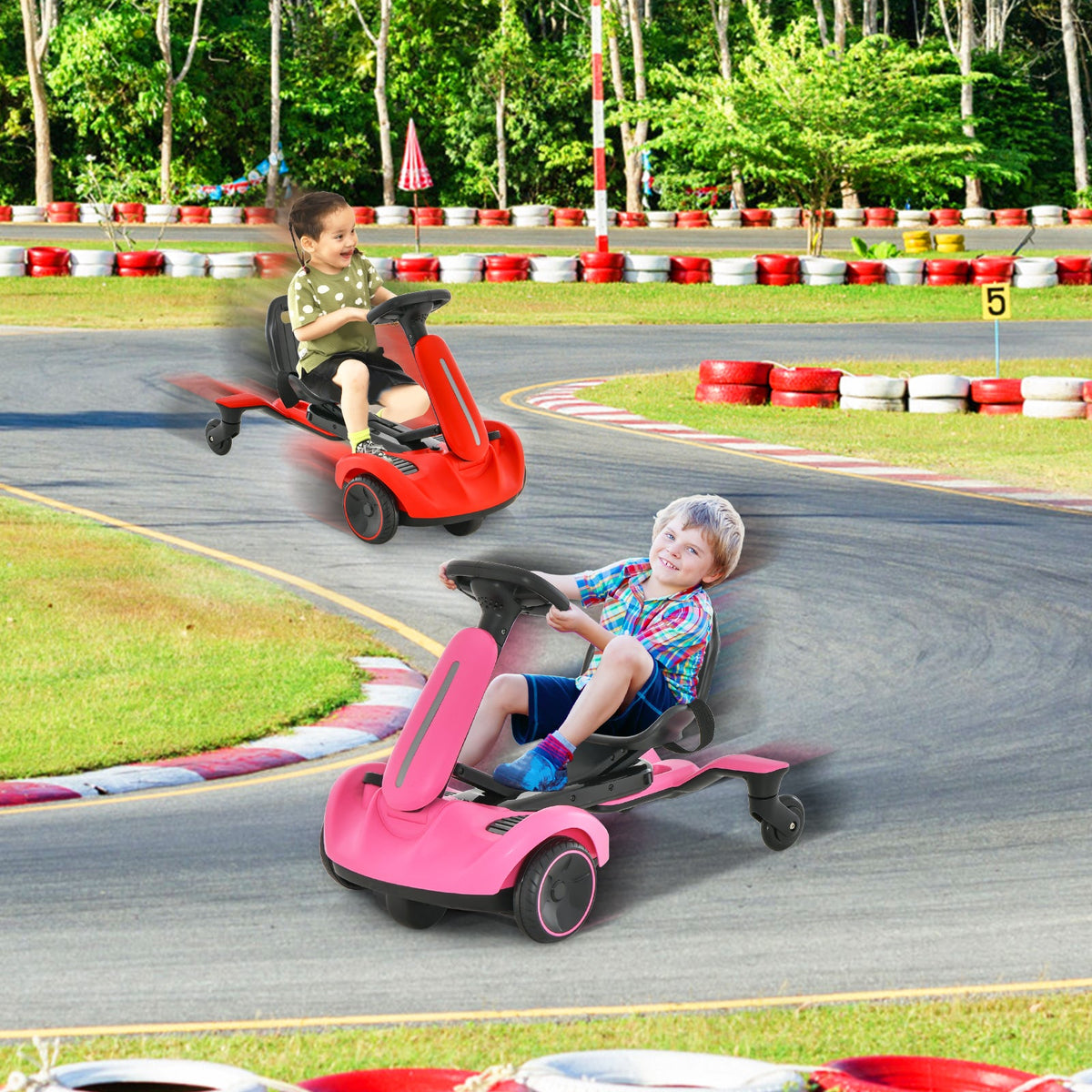 6V Kids Ride on Drift Car with 360° Spin and 2 Adjustable Heights-Pink