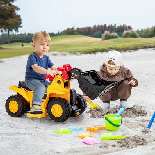 6V Kids Ride On Bulldozer with Folding Basketball Hoop and Balls